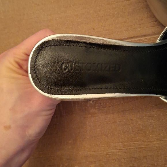 Metallic Silver Square-toed Leather Mules with Architectural Heel (EU 37/US 7) - Picture 4 of 10